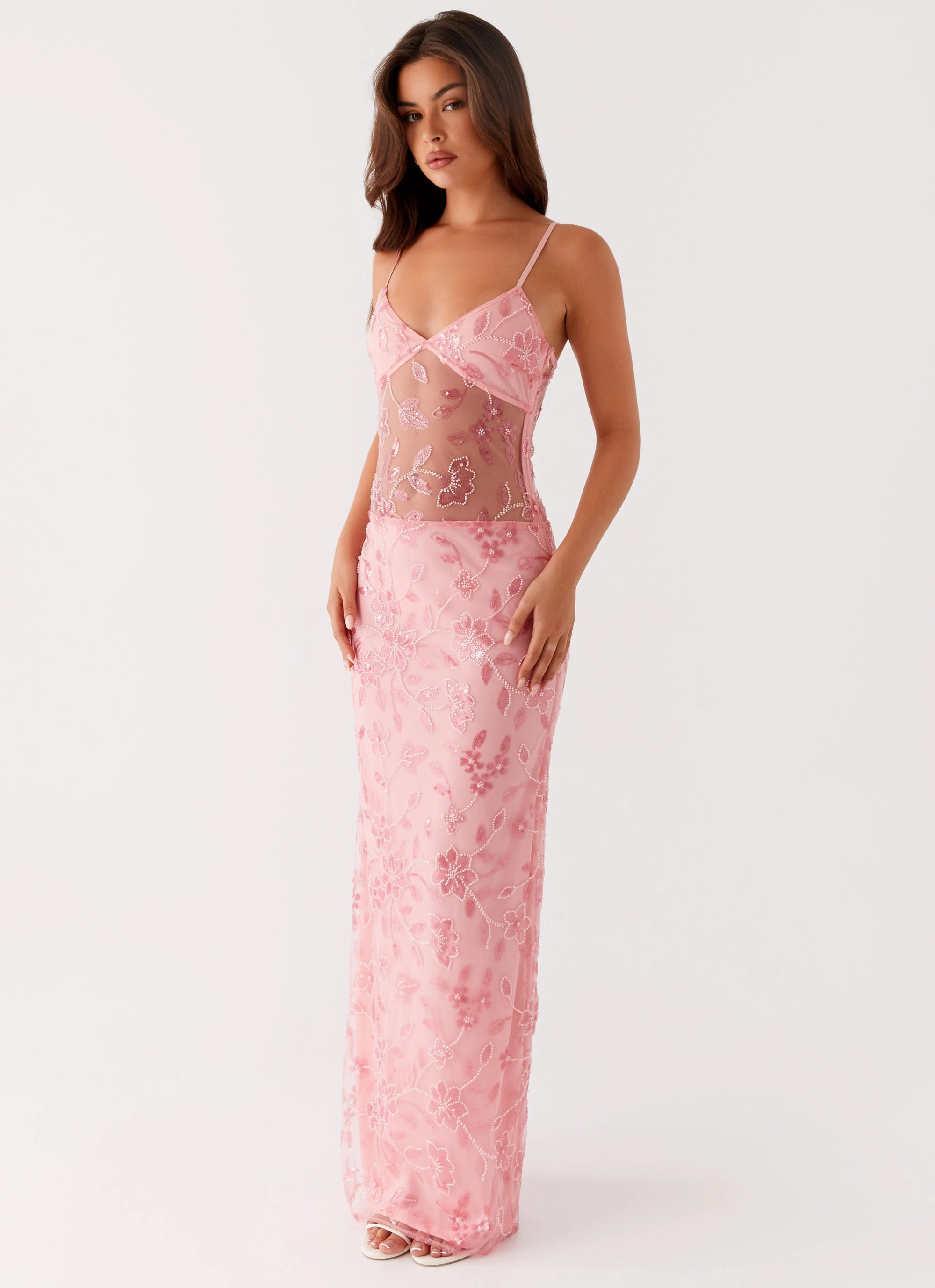 Akira Beaded Maxi Dress - Pink Orange light layering Multi Season