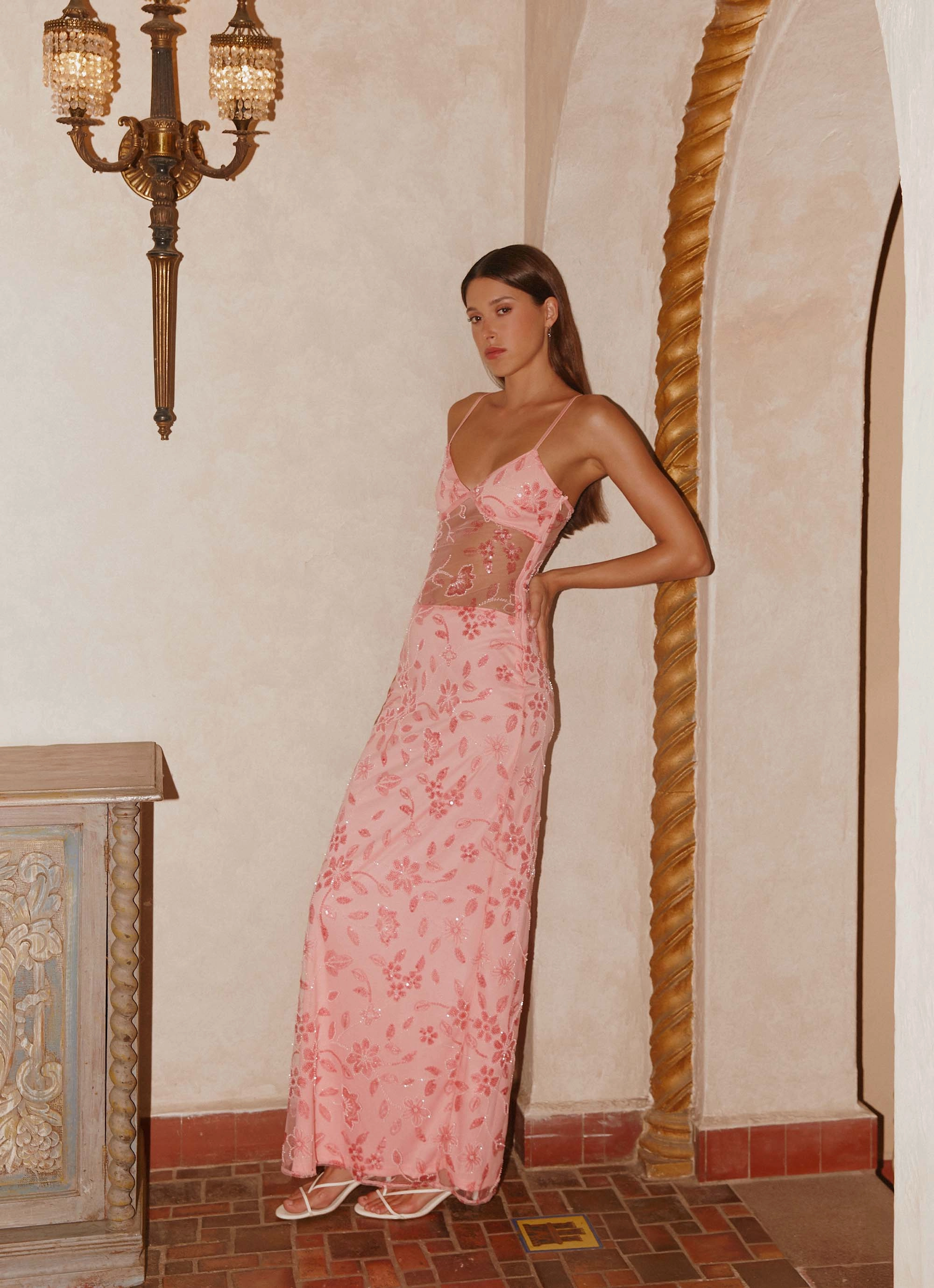 Akira Beaded Maxi Dress - Pink Orange Smart Style