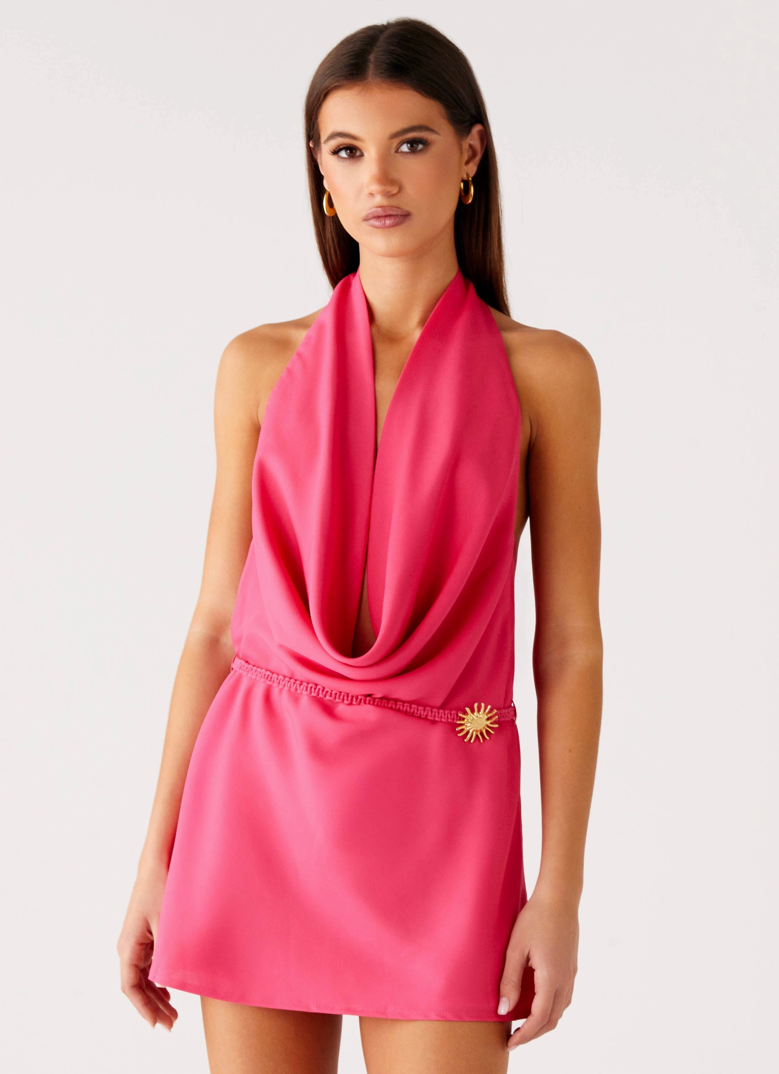 Halia Cowl Mini Dress - Watermelon Versatile Layering