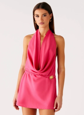 Halia Cowl Mini Dress - Watermelon Versatile Layering