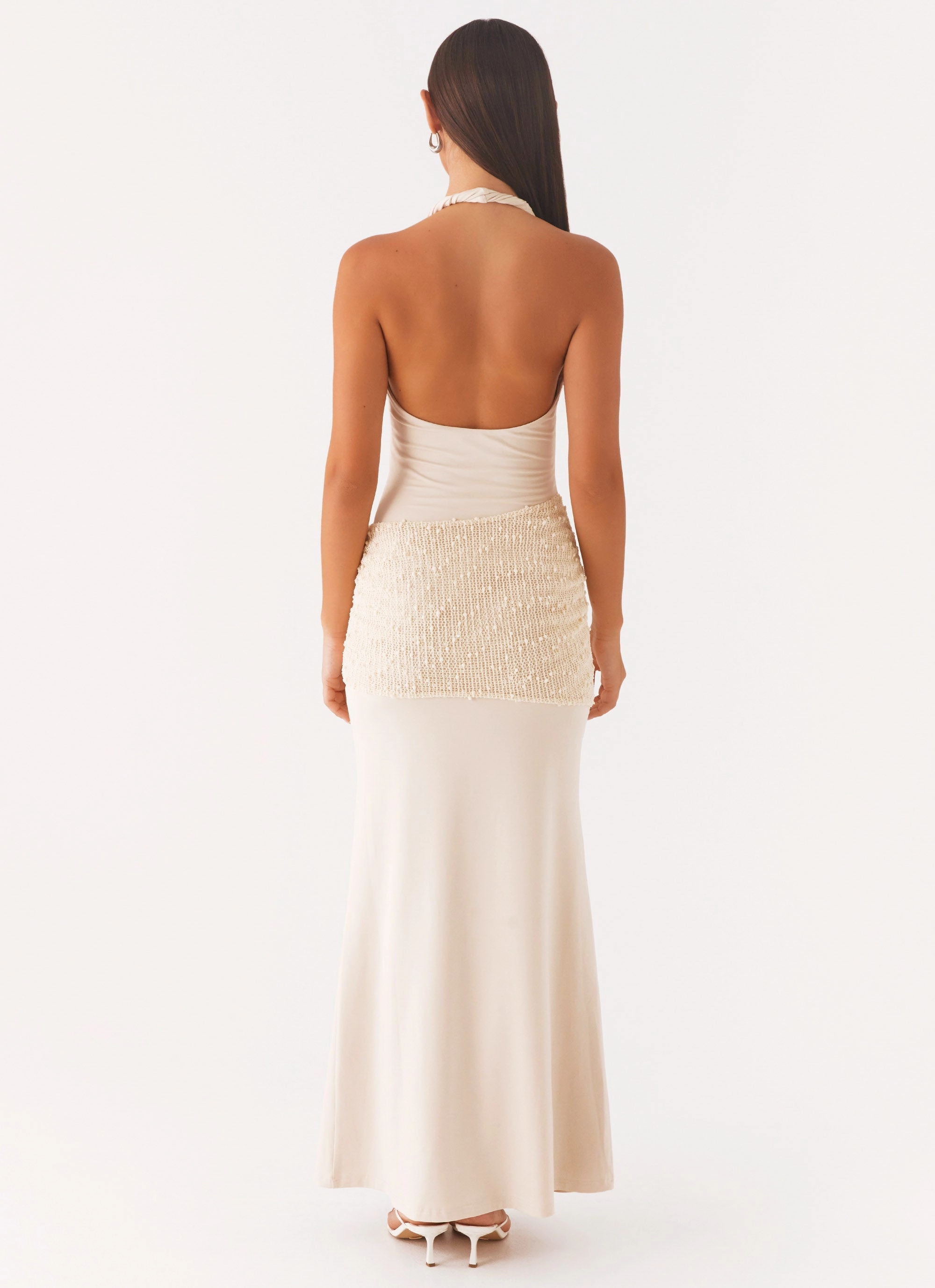Minimalist fit-and-flare Flutter-Sleeve Scenic Maxi Dress - Sand
