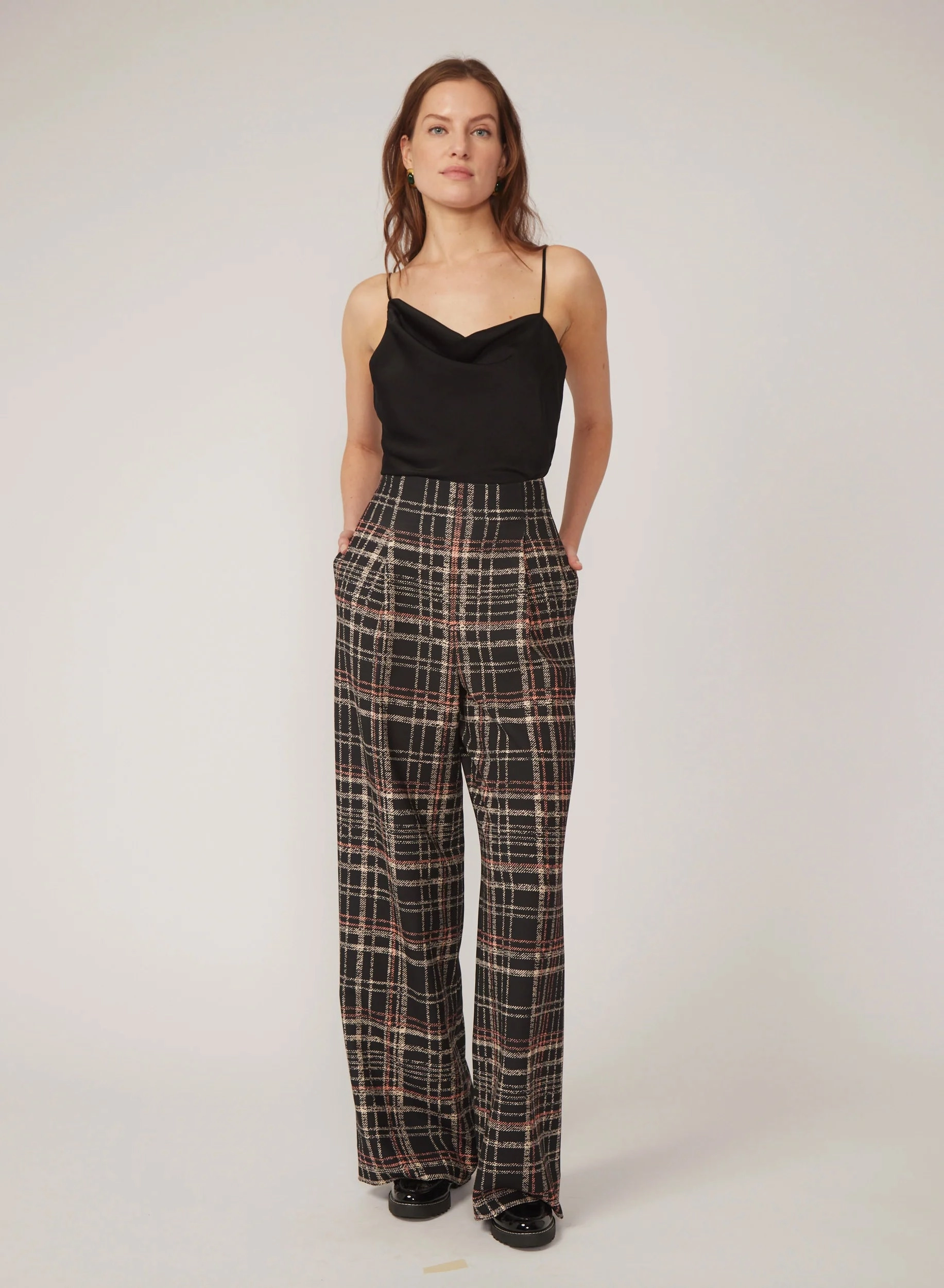 Trendy Layering Milena Pant in Black Plaid