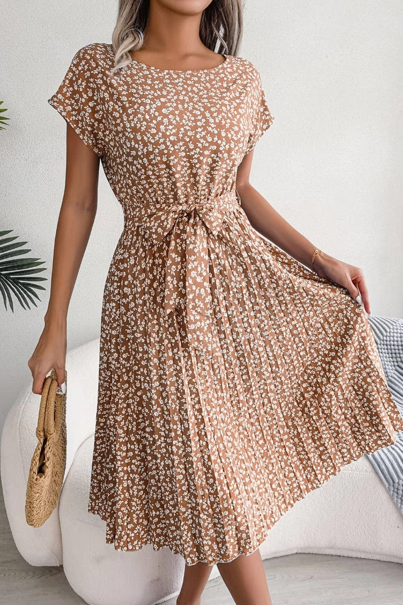 Daily Option CASUAL SHORT SLEEVE FLORAL LARGE PLEATED DRESS_CWDSD2554