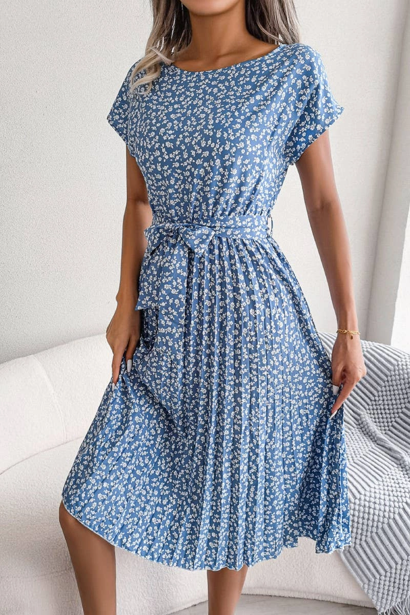Clean Outfit Chill Wear CASUAL SHORT SLEEVE FLORAL LARGE PLEATED DRESS_CWDSD2554