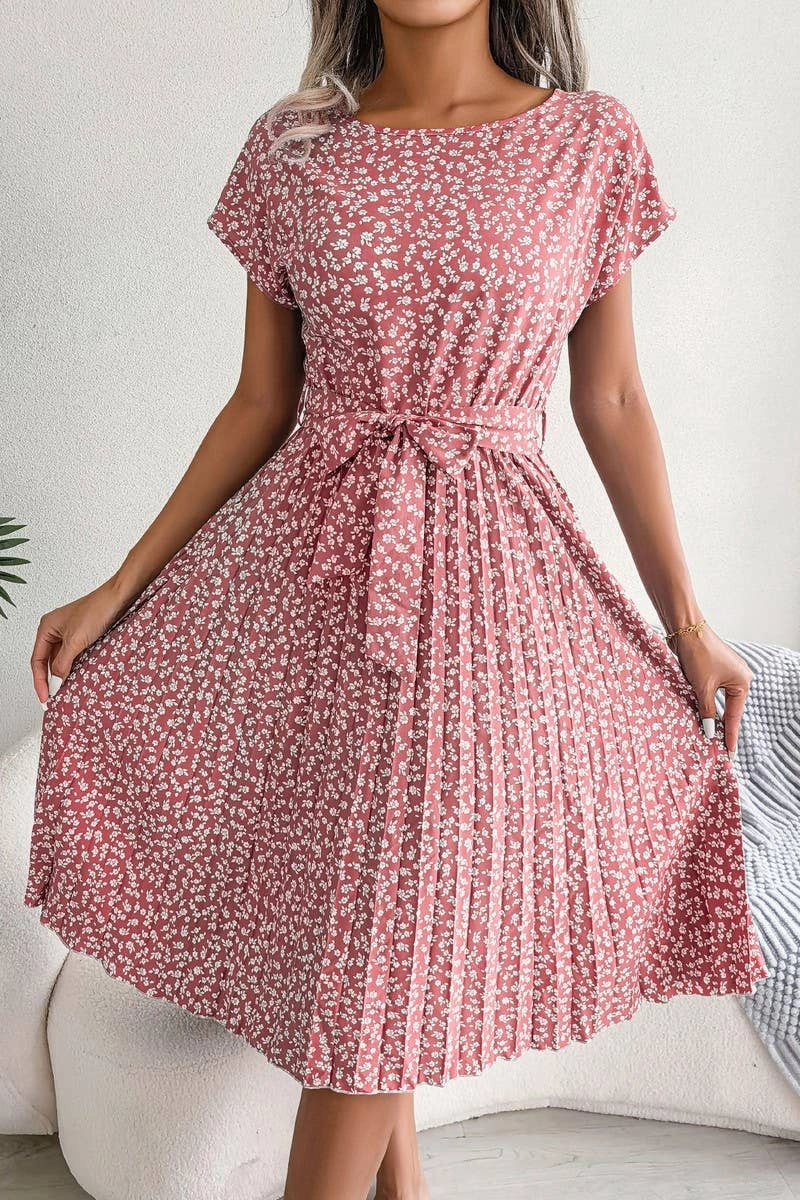 CASUAL SHORT SLEEVE FLORAL LARGE PLEATED DRESS_CWDSD2554 Sophisticated cocktail dress
