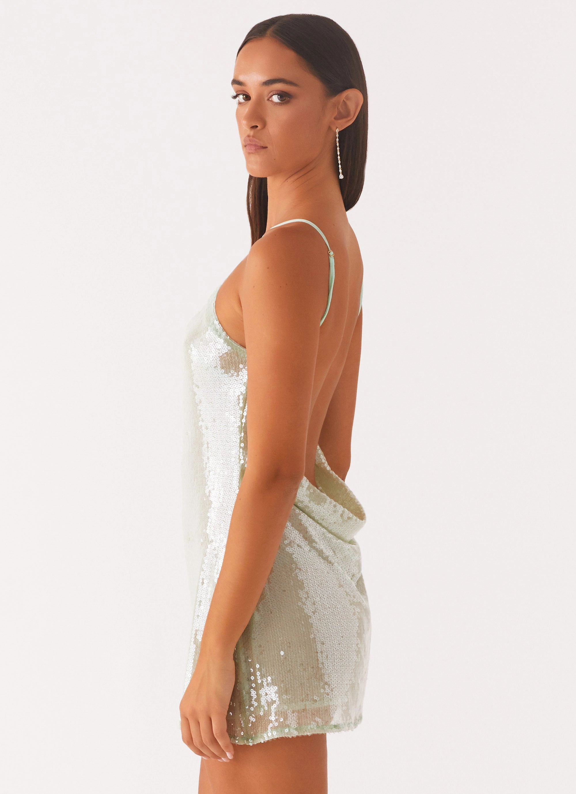 Mixed Fabric Heritage-Brand Radiant Energy Cowl Back Mini Dress - Mint