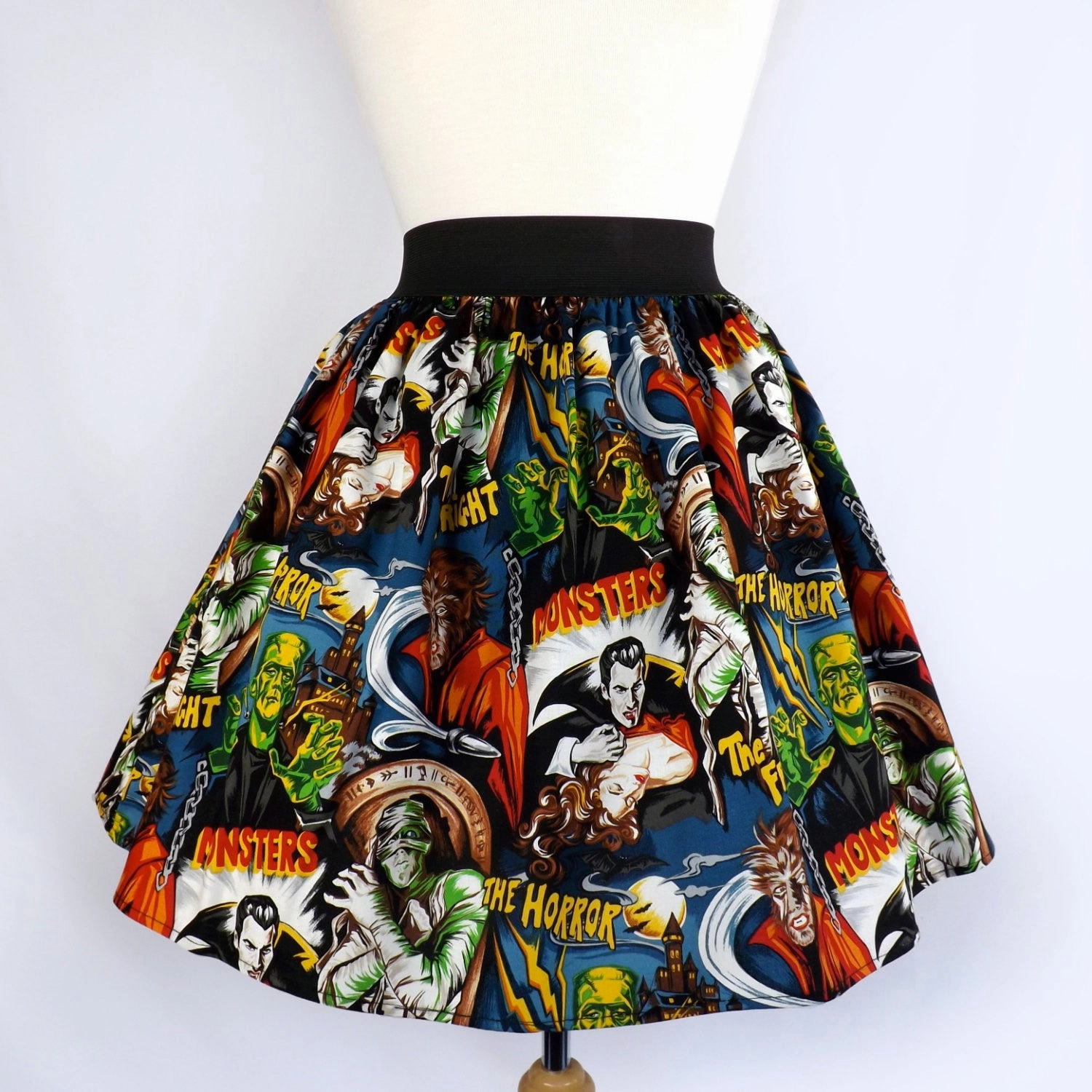 Soft Movement Senior Style Pinup Hollywood Monsters A-line pleated Skirt #S-AP712