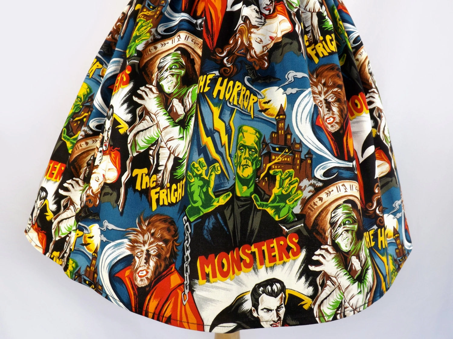 Stretch Comfort Animal Print Pinup Hollywood Monsters A-line pleated Skirt #S-AP712