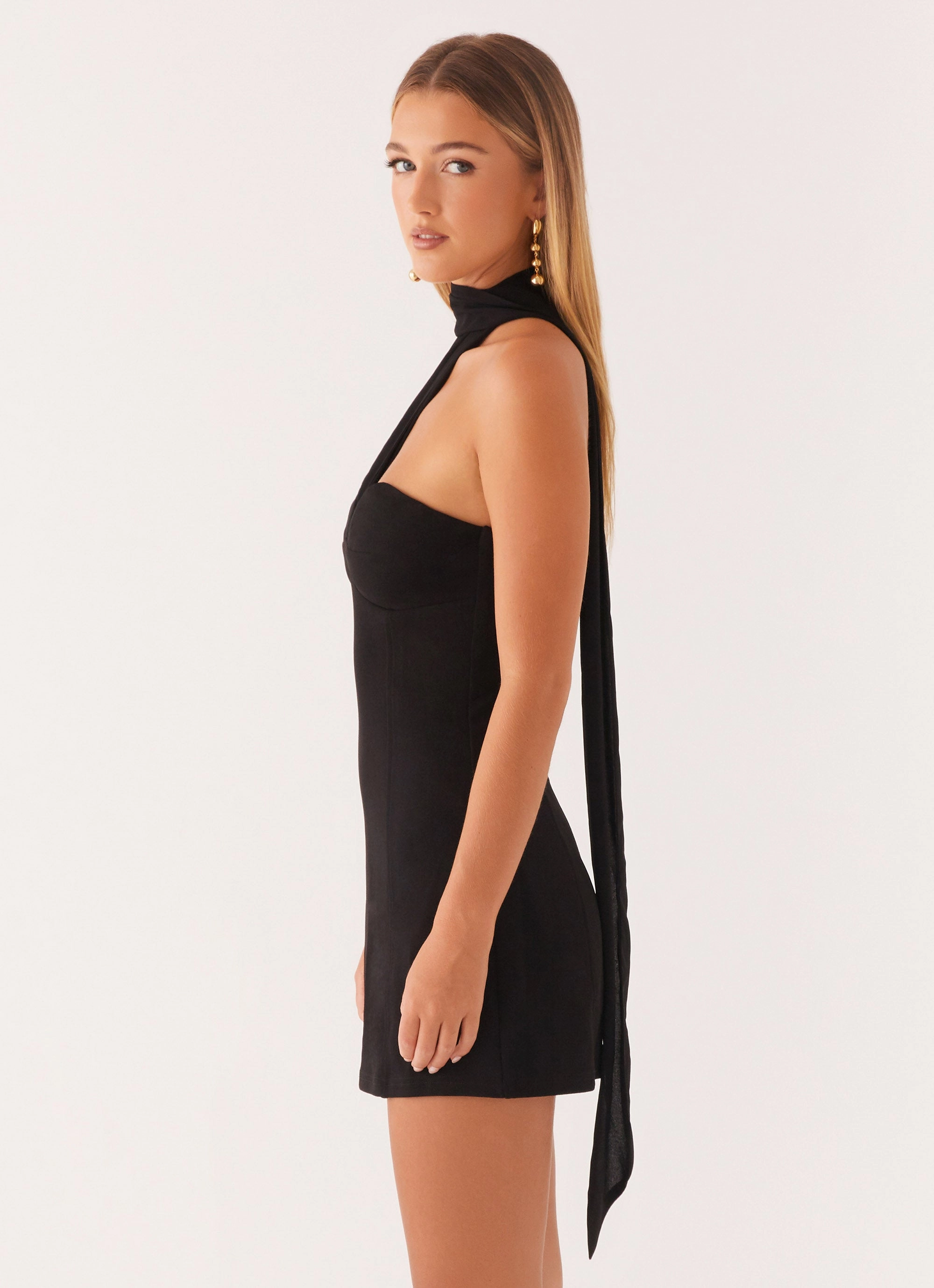 Sirena Mini Dress - Black Silky Silhouette
