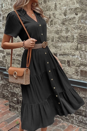 Relax Motion Chilly Weather Comfort SHORT SLEEVE BUTTON UP CAKE DRESS