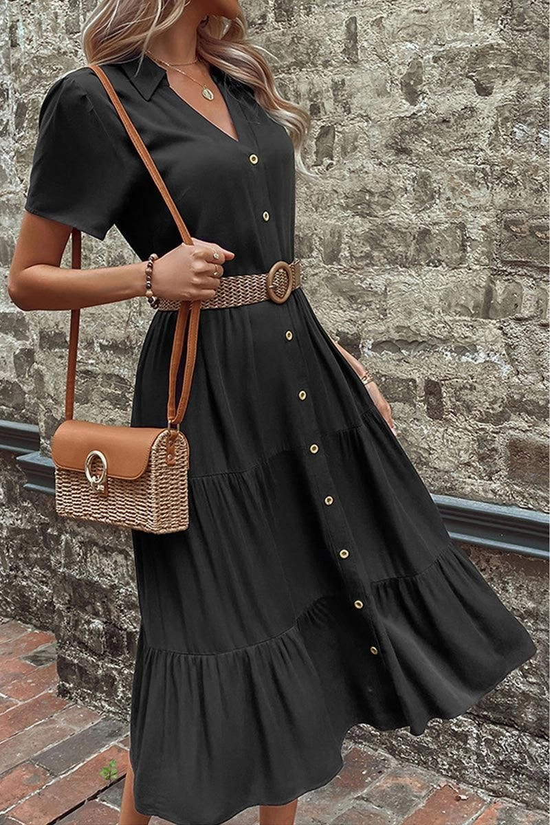 Cotton Touch SHORT SLEEVE BUTTON UP CAKE DRESS