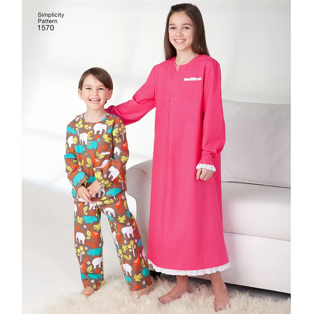 Simplicity Pattern 1570 Child's, Girls', and Boys' Loungewear