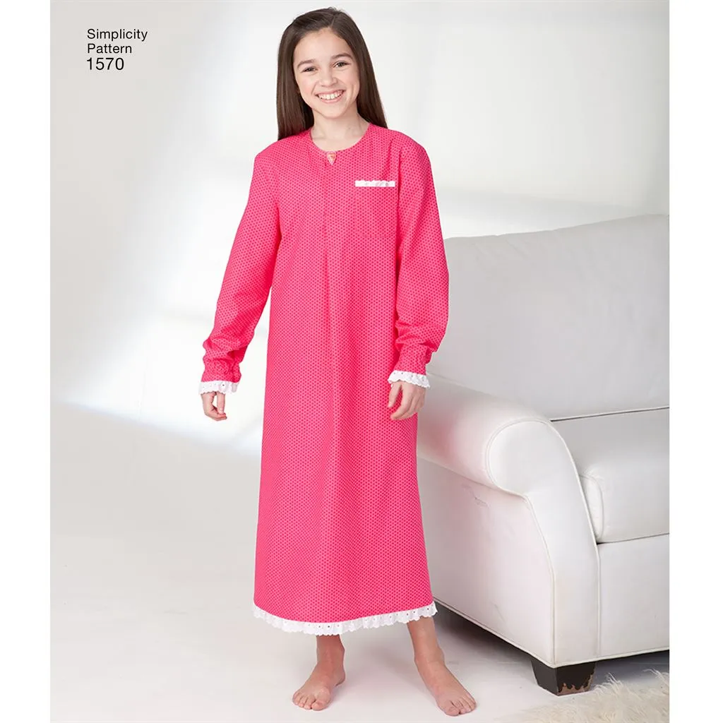 Simplicity Pattern 1570 Child's, Girls', and Boys' Loungewear