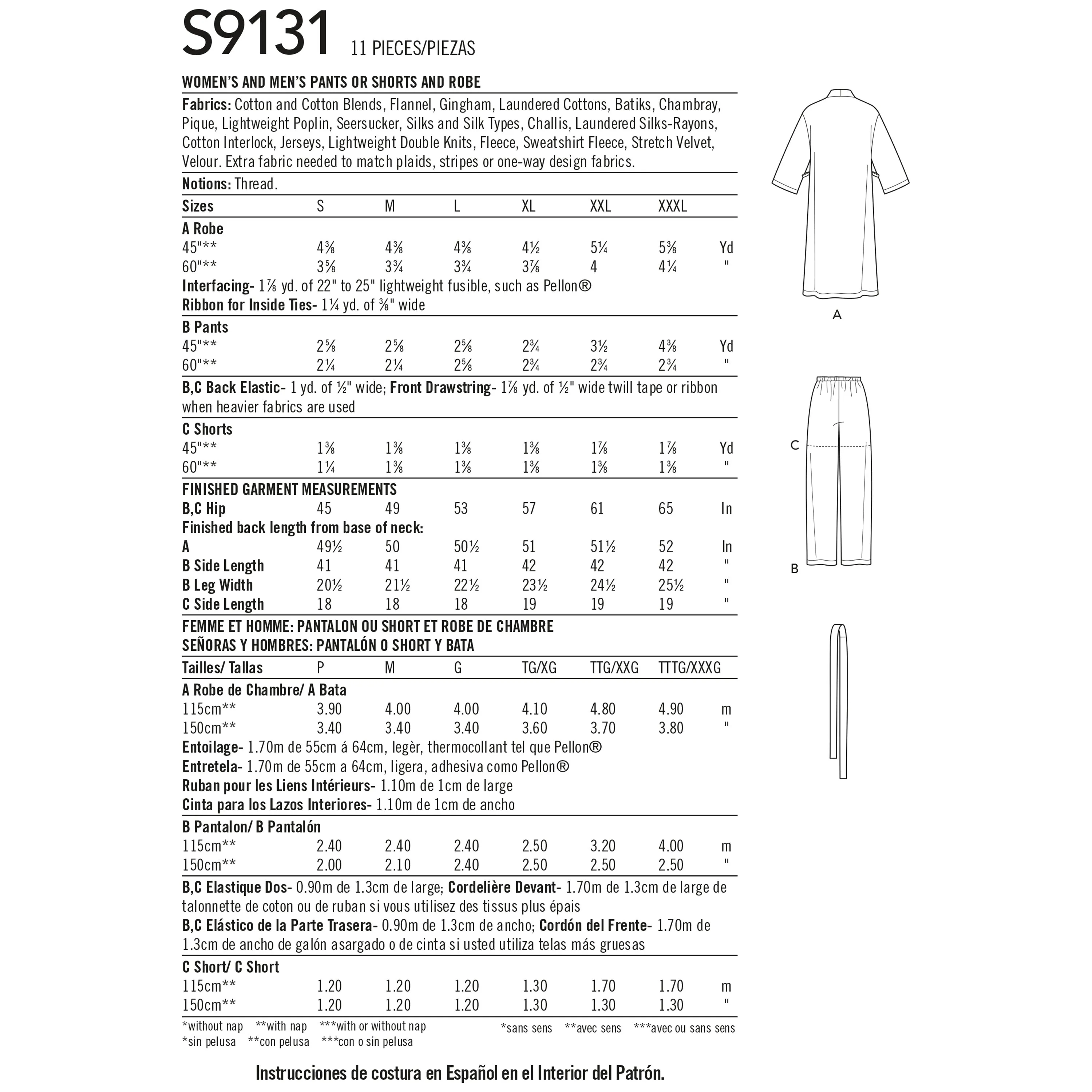 Simplicity Pattern 9131 Unisex sleepwear