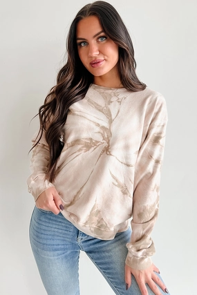Sporty Tee Soft Touch Blend Simply Chillin' Tie Dye Sweatshirt (Taupe)