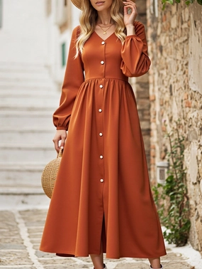 Single breasted solid color satin shirt dress Trendy Vibe