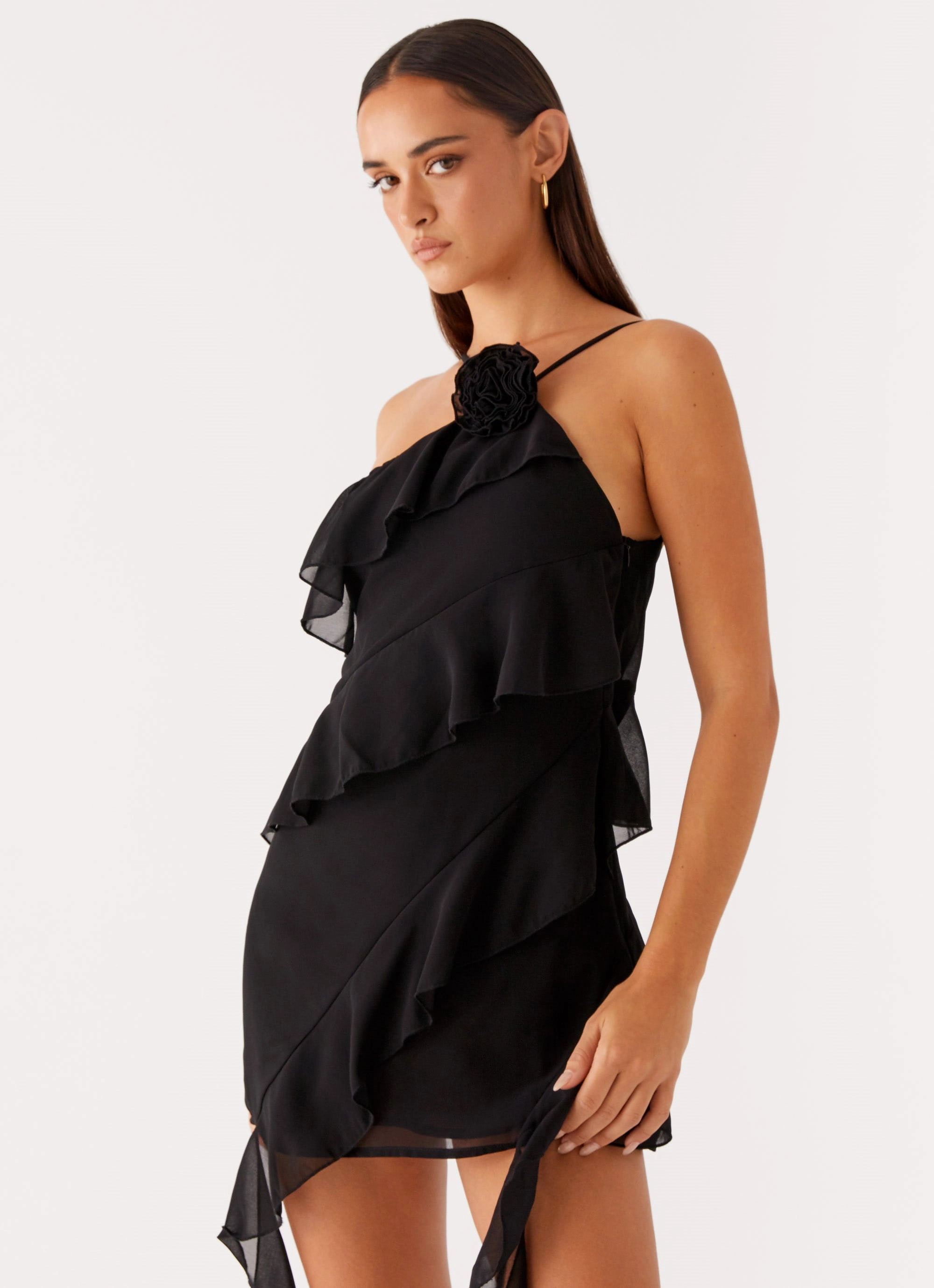 Rose Flush Luxurious Texture Sita Mini Dress - Black