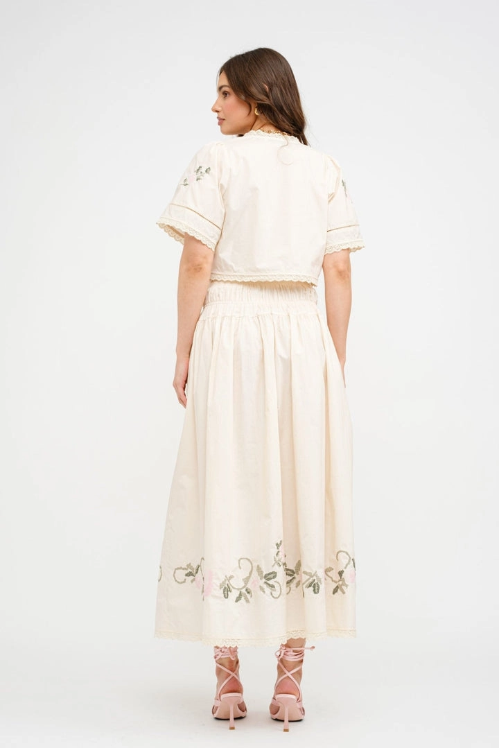 Crisp Details SIVAN FLORAL EMBROIDERED MIDI SKIRT