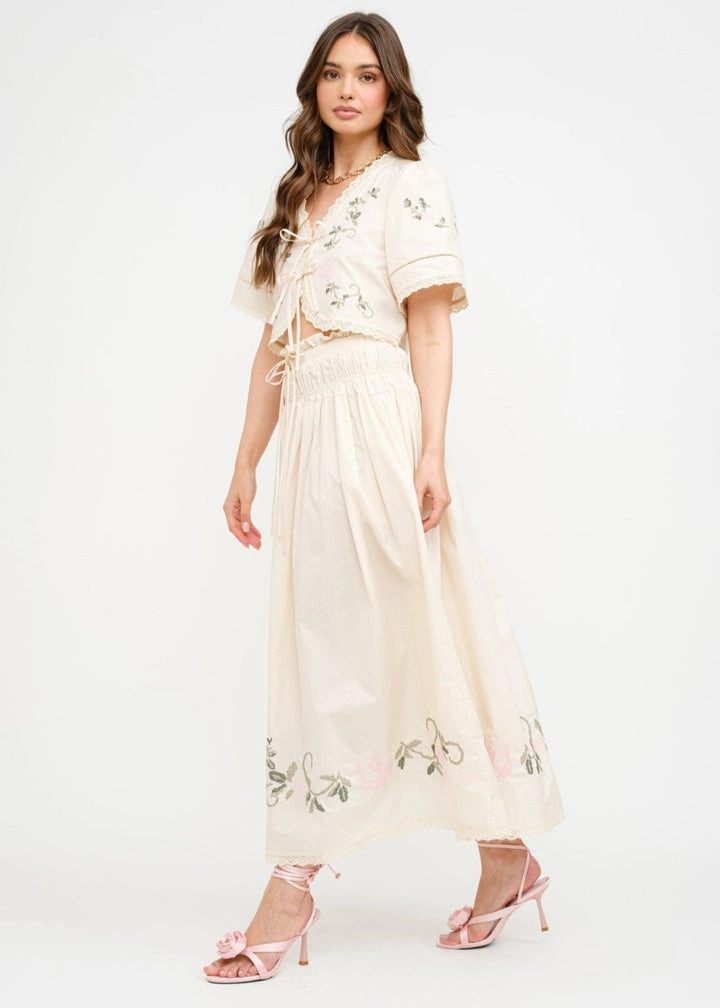 SIVAN FLORAL EMBROIDERED MIDI SKIRT Light Wear