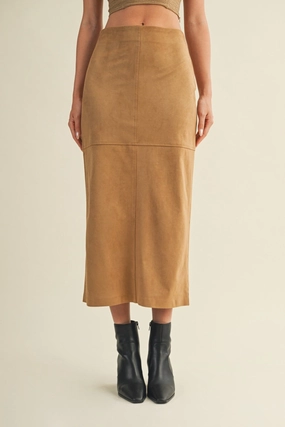 Weekend Style Detachable Tie PERRIE SUEDE MIDI SKIRT