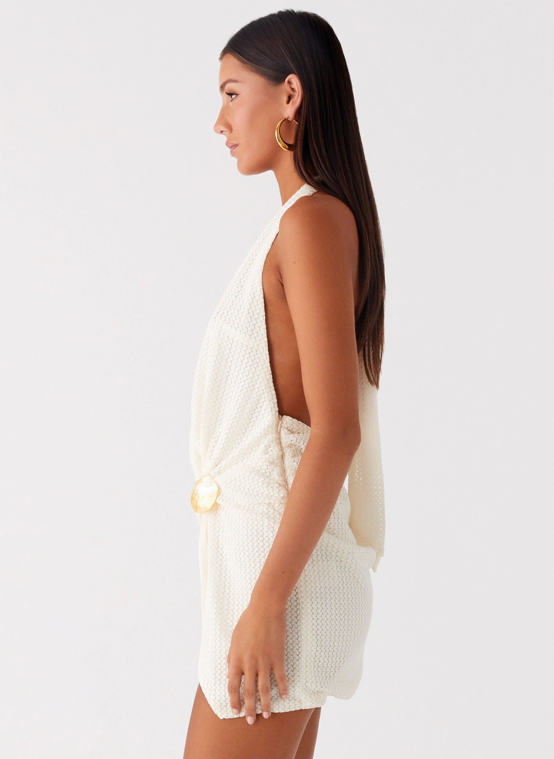 Gender Free Pure Stitch Eleanora Plunge Mini Dress - Ivory