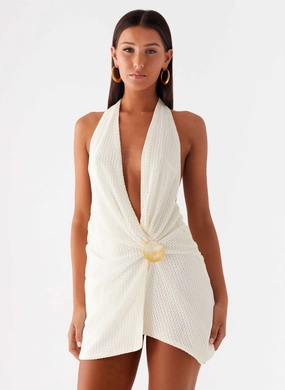 Fall Mood Eleanora Plunge Mini Dress - Ivory