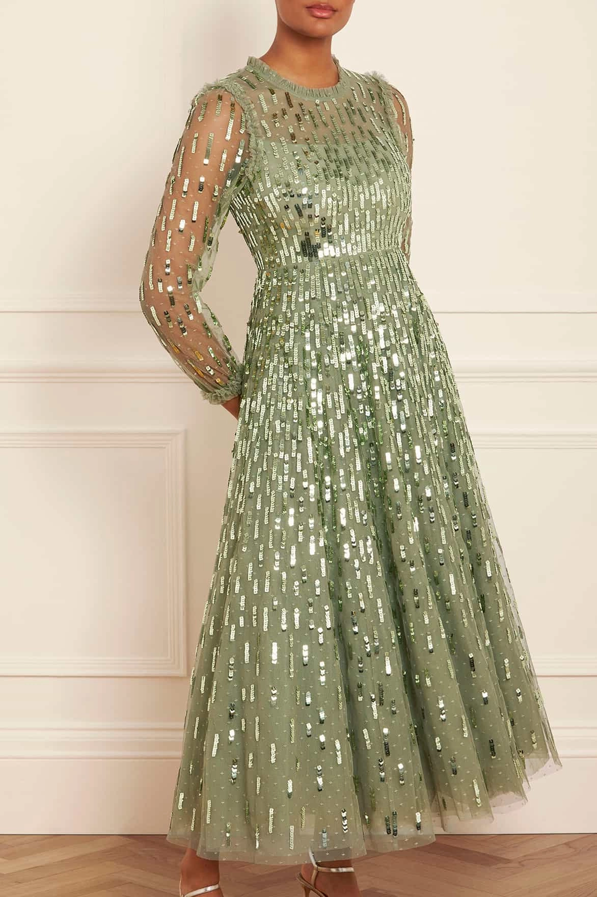Sequin Dash Long Sleeve Ankle Gown Stylish day dress Minimalist-Trend