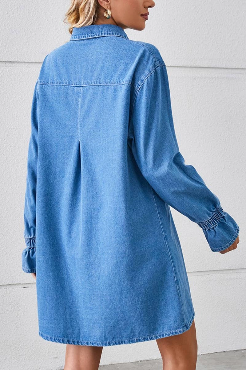 Chill Edge BELL SLEEVE LOOSE CARDIGAN DENIM SHIRT DRESS_CWDSD2576
