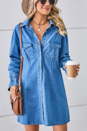 Natural Form BELL SLEEVE LOOSE CARDIGAN DENIM SHIRT DRESS_CWDSD2576