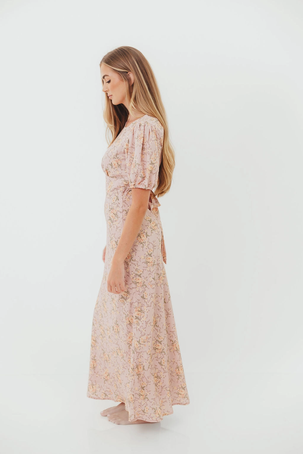 Vibrant pattern Draped-Style Annie Maxi Dress in Dusty Rose