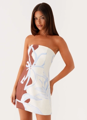 Denby Strapless Mini Dress - Bloom Wave Print Fashion Forward