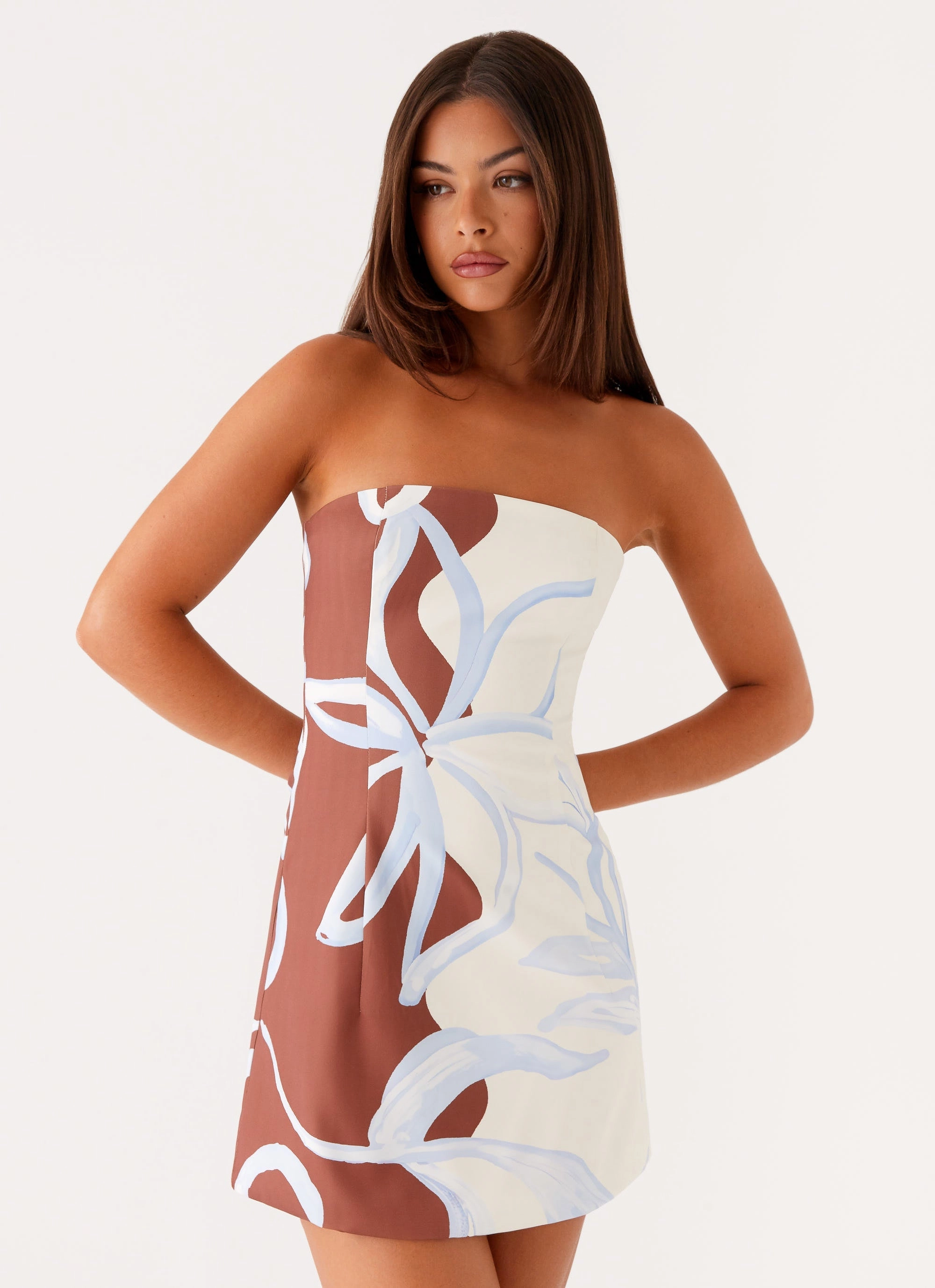 Premium Quality Denby Strapless Mini Dress - Bloom Wave Print