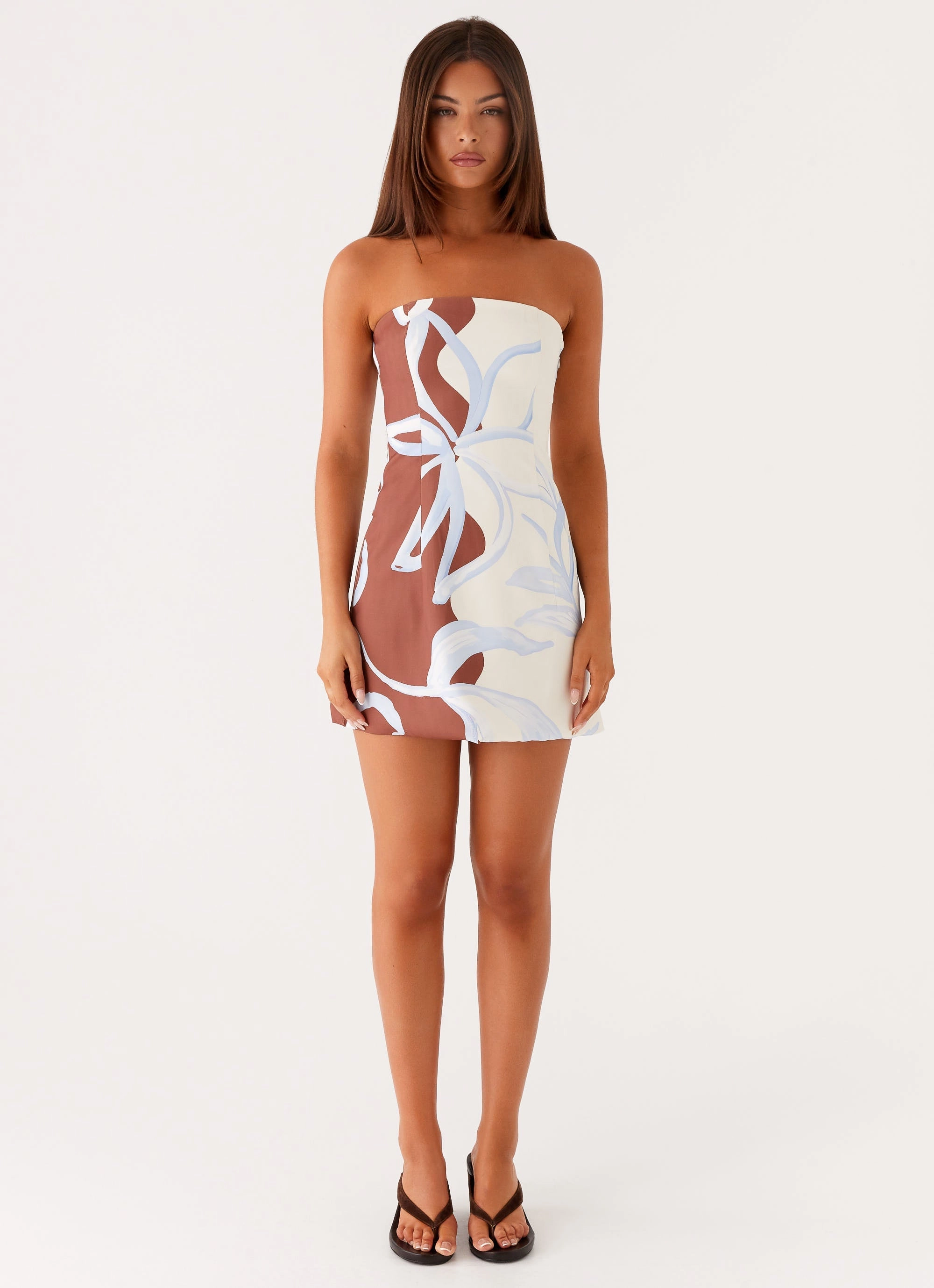 Chic Waist Design Denby Strapless Mini Dress - Bloom Wave Print