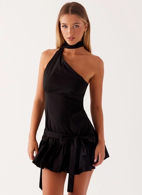 Belina Scarf Mini Dress - Black Soft Fabric
