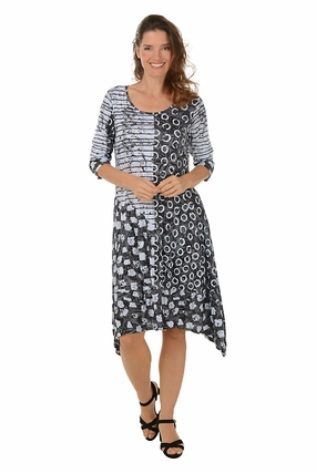 Youthful Look Anniversary-Event Striped Loops Shark Bite Crinkle Dress
