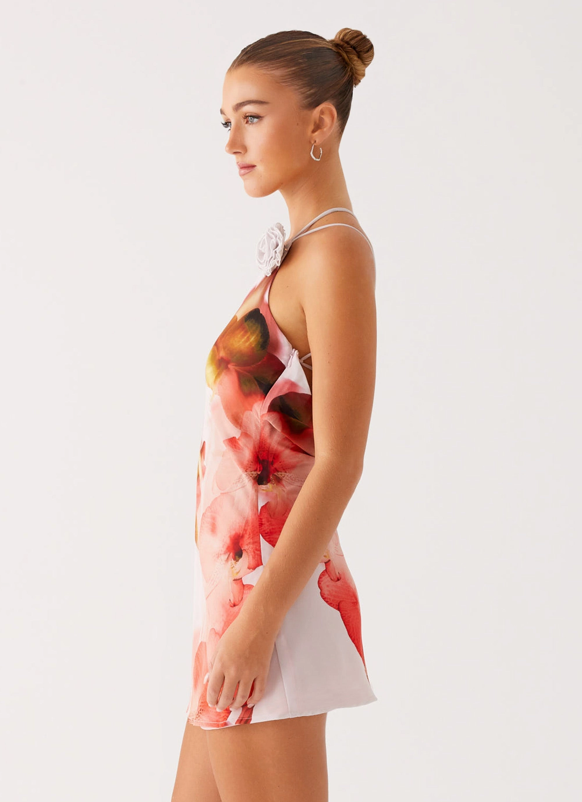 Kia Mini Dress - Peach Rose Floral-Pattern
