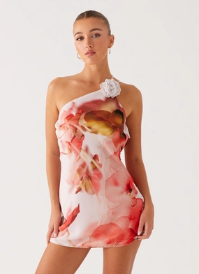 Subtle Flow Luxury-Fabric Kia Mini Dress - Peach Rose