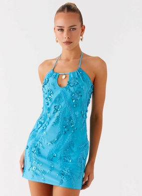 Casual Look Bebe Beaded Mini Dress - Royal Blue