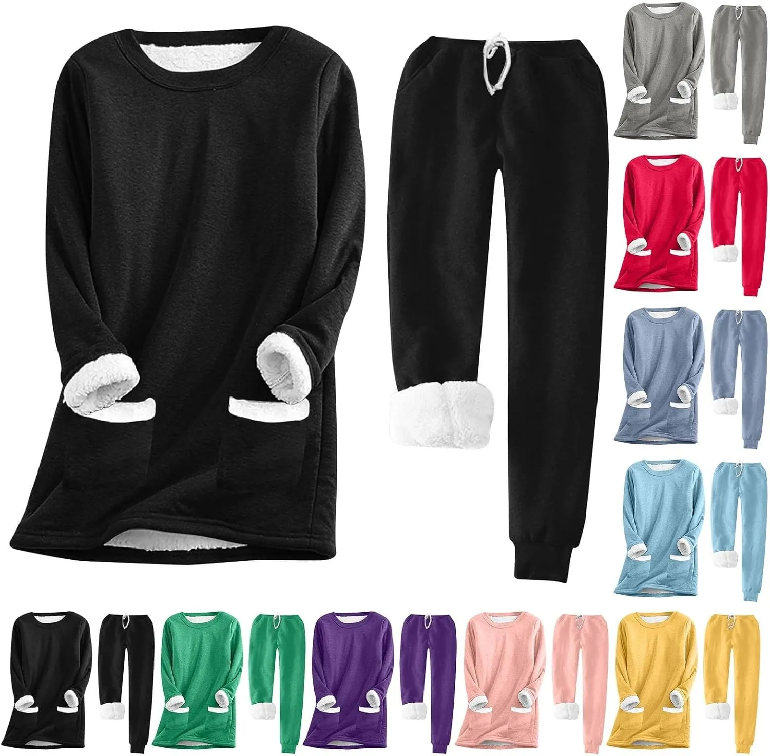 Sleepwear for Women Women's Pullover Long Sleeved Casual Thickened Plush Set for Home Wear High Waisted Wide Leg