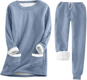 Sleepwear for Women Women's Pullover Long Sleeved Casual Thickened Plush Set for Home Wear High Waisted Wide Leg