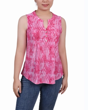 Temperature control AntiPilling Technology Sleeveless Jacquard Y Neck Top