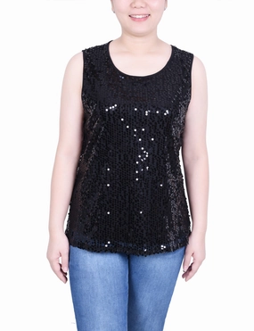 Workout Apparel Sleeveless Sequined Tank Top With Combo Banding