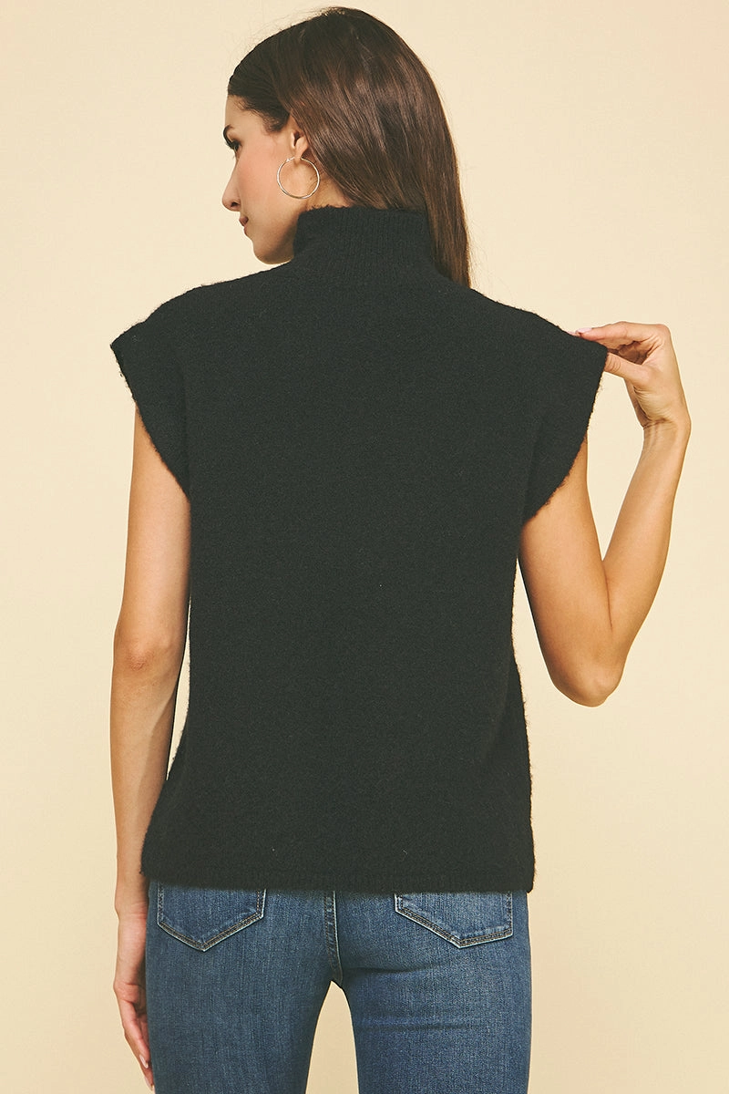 Sleeveless Sweater in Black NonChafe Tag Placement DoubleLayered Neckline