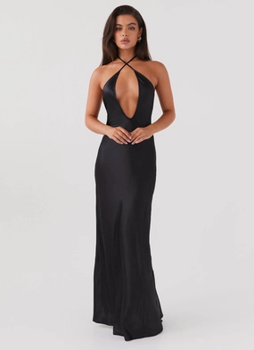 Stylish Look Minimalist Style Noir Symphony Maxi Dress - Black