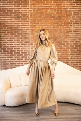 Minimalist feel High Waist Emmeline Gold Dress
