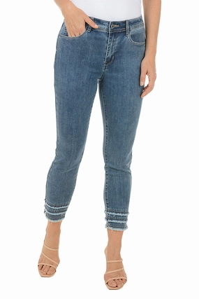 Triple Frayed Denim Crop Pant Comfy Shape