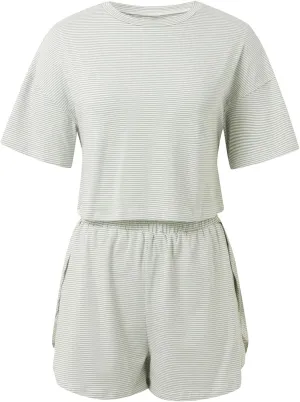 Slit Shorts Pj Set,Womens Striped Pajamas Set Two Piece Striped Print Short Sleeve Tee and Side Split Loungewear Shorts Set