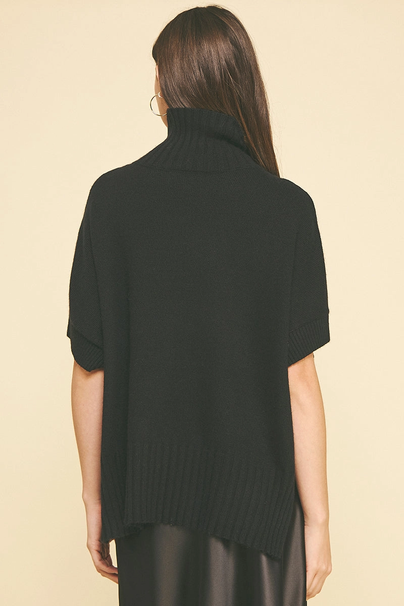 RubberizedGrip Turtle Neck Short Sleeve Sweater in Black