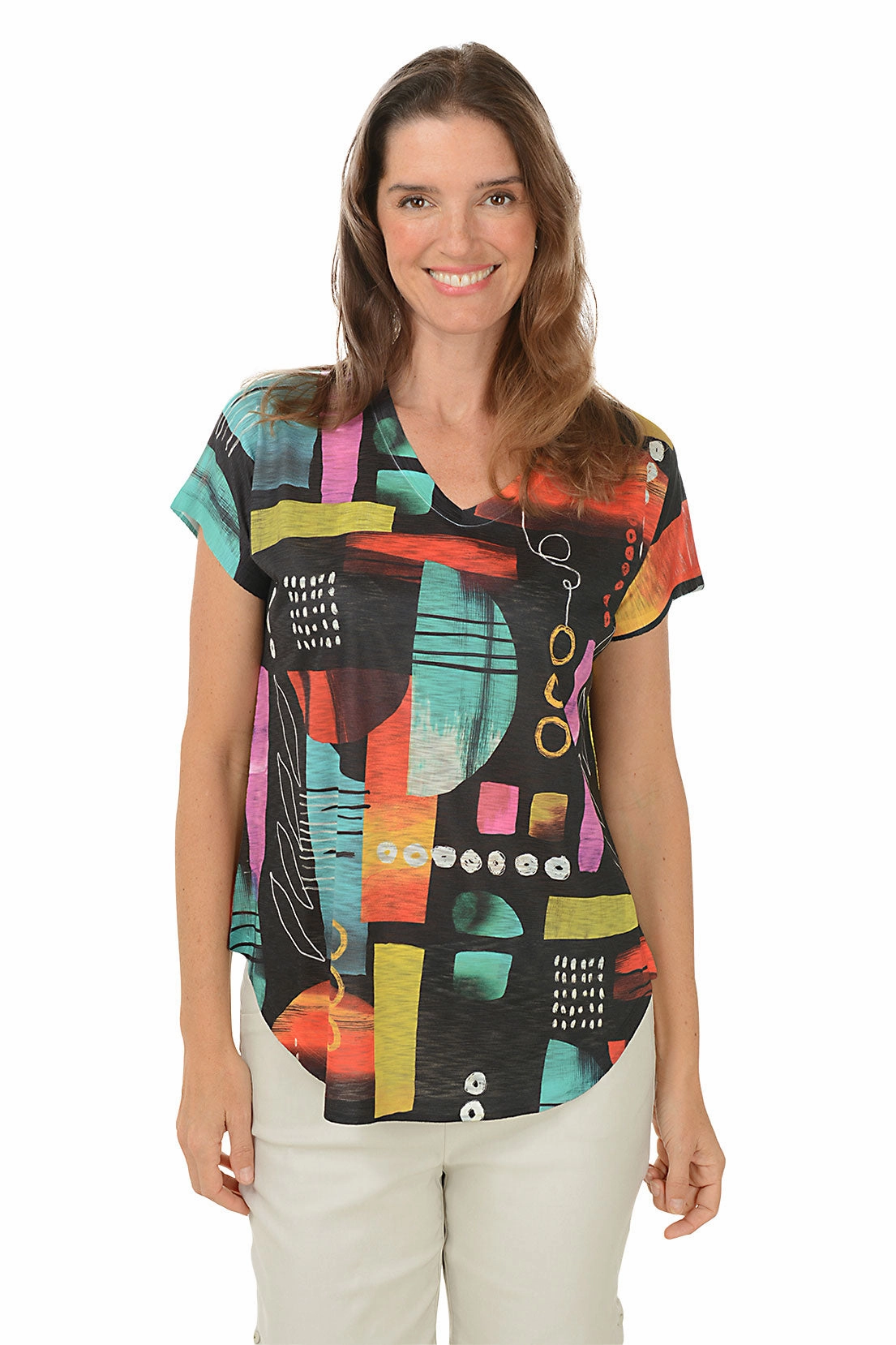 ContrastPlacket Retro design Geneva Short Sleeve Slub Knit Top