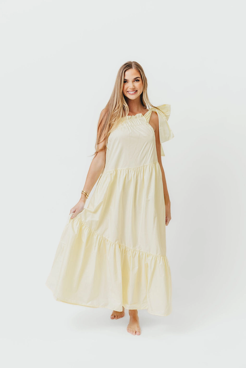 MultiPurposePockets Layered Wear Jordan One-Shoulder Maxi Dress in Vanilla - Bump Friendly *Final-Sale*
